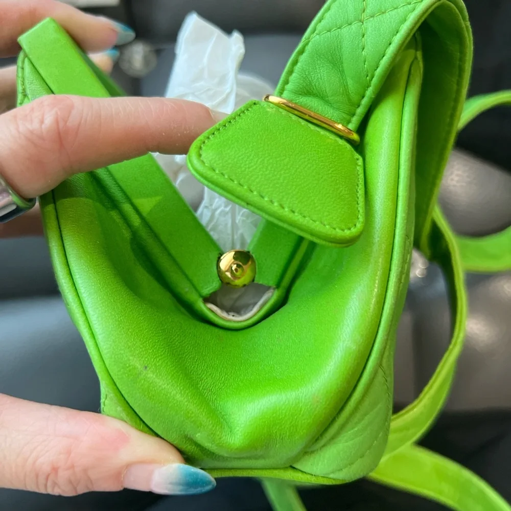 CHANEL Vintage Apple Green Quilted Mini Shoulder Bag with Gold Bar